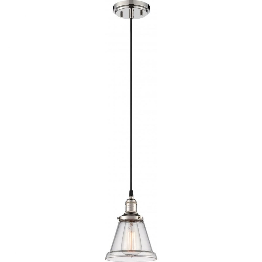 Nuvo Lighting-60/5402-Vintage-One Light Pendant-6.5 Inches Wide by 8.63 Inches High   Polished Nickel Finish with Clear Glass