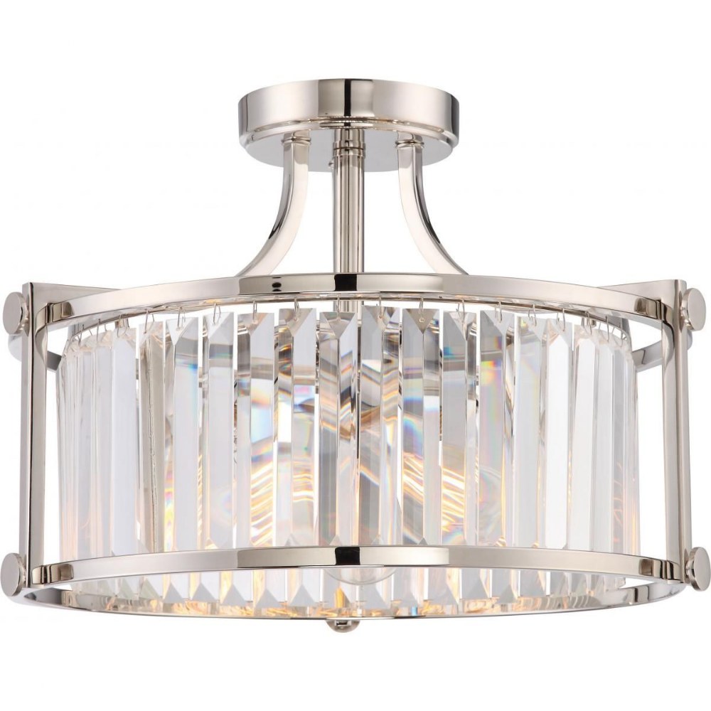 Nuvo Lighting-60/5763-Krys-Three Light Semi-Flush Mount-17.75 Inches Wide by 12.13 Inches High Polished Nickel  Aged Bronze Finish with Clear Crystal Prisms Glass