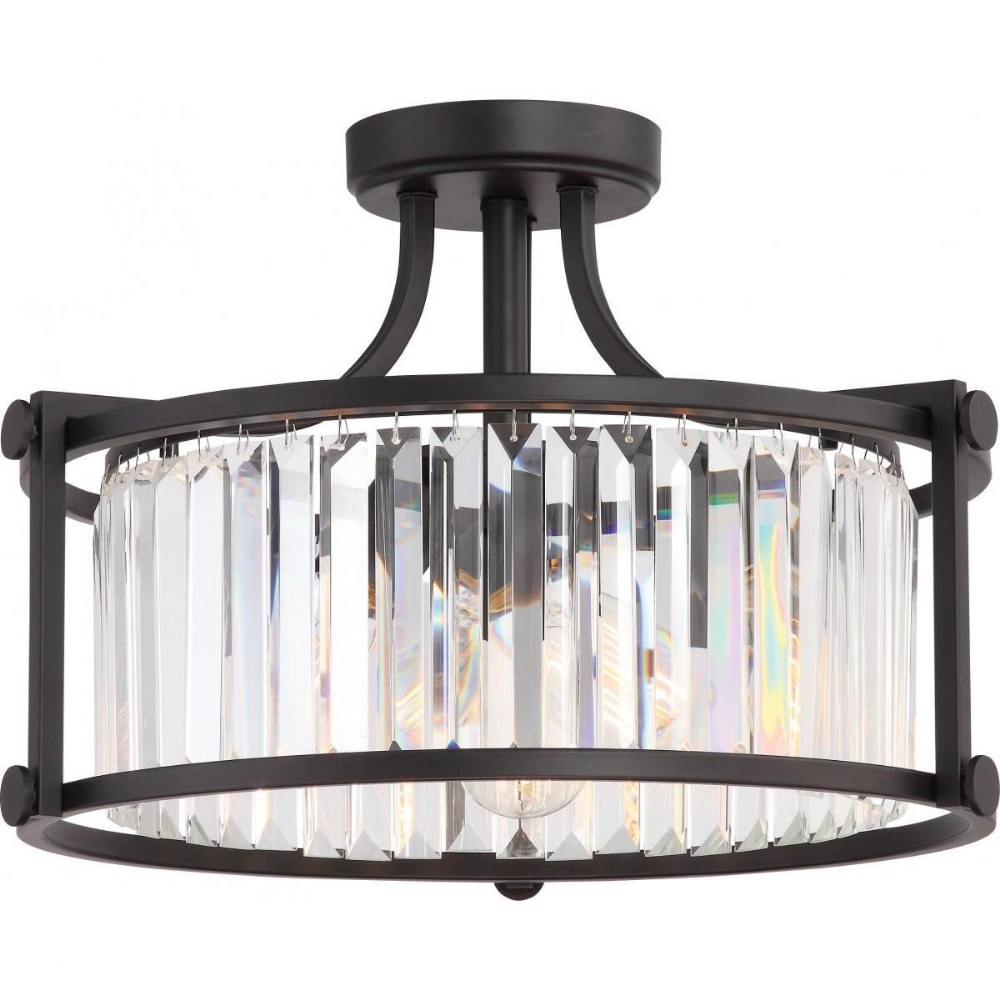 Nuvo Lighting-60/5773-Krys-Three Light Semi-Flush Mount-17.75 Inches Wide by 12.13 Inches High Aged Bronze  Aged Bronze Finish with Clear Crystal Prisms Glass