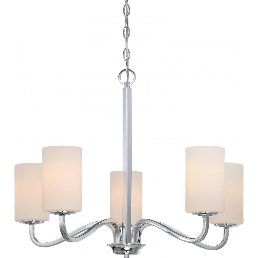 Nuvo Lighting-60/5805-Willow-Five Light Chandelier-27 Inches Wide by 21 Inches High Polished Nickel  Forest Bronze Finish with White Glass