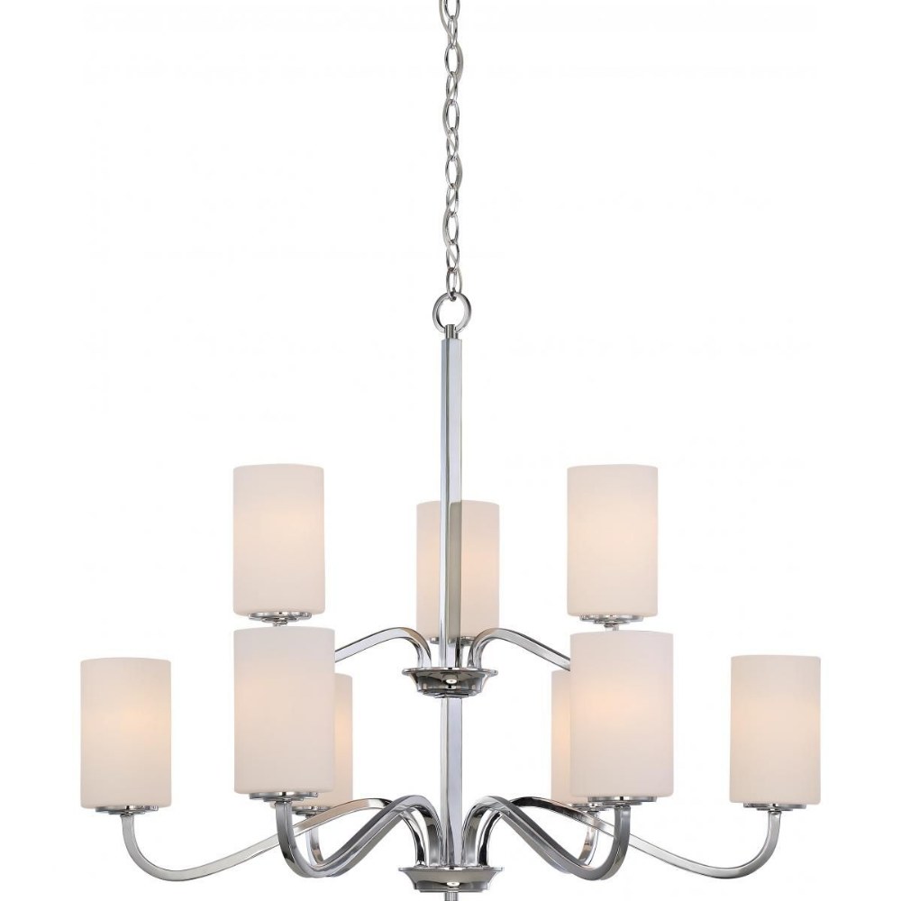 Nuvo Lighting-60/5809-Willow-Nine Light 2-Tier Chandelier-32 Inches Wide by 27.13 Inches High   Polished Nickel Finish with White Glass