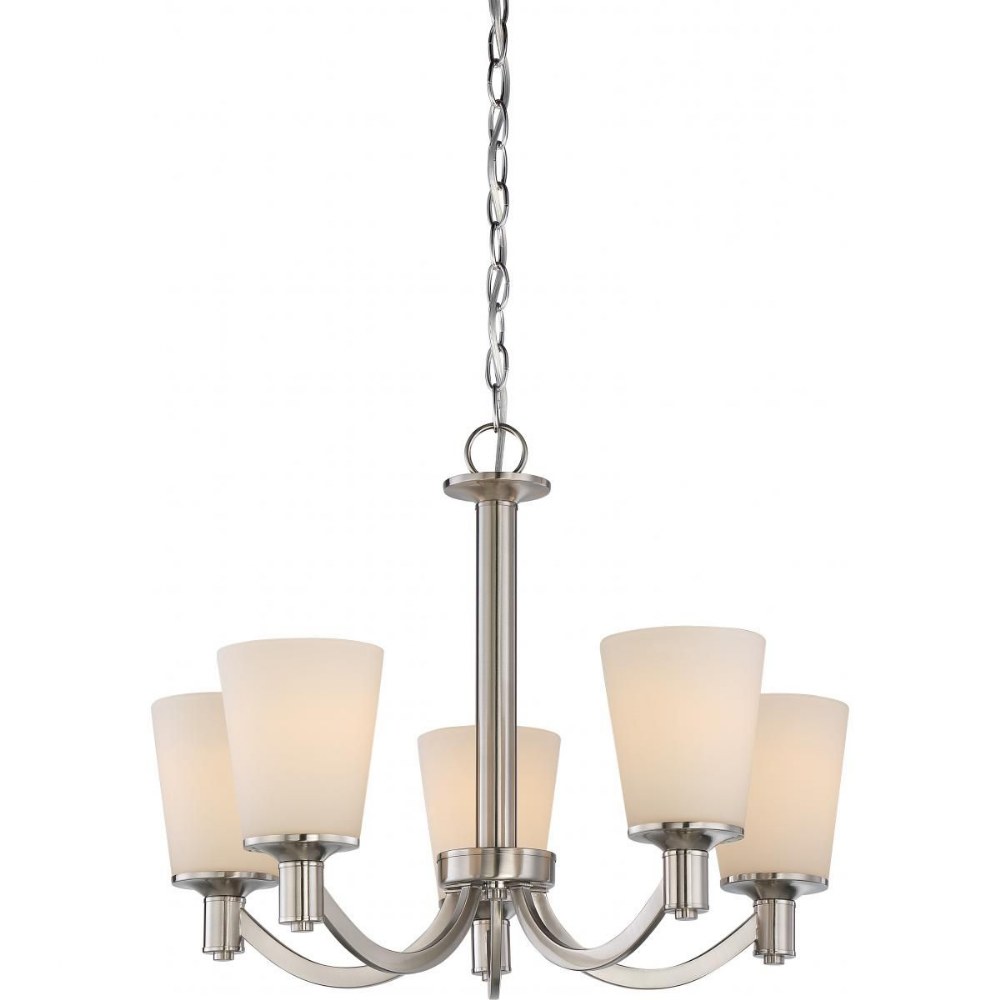 Nuvo Lighting-60/5825-Laguna-Five Light Chandelier-23 Inches Wide by 17.13 Inches High Brushed Nickel  Forest Bronze Finish with White Glass