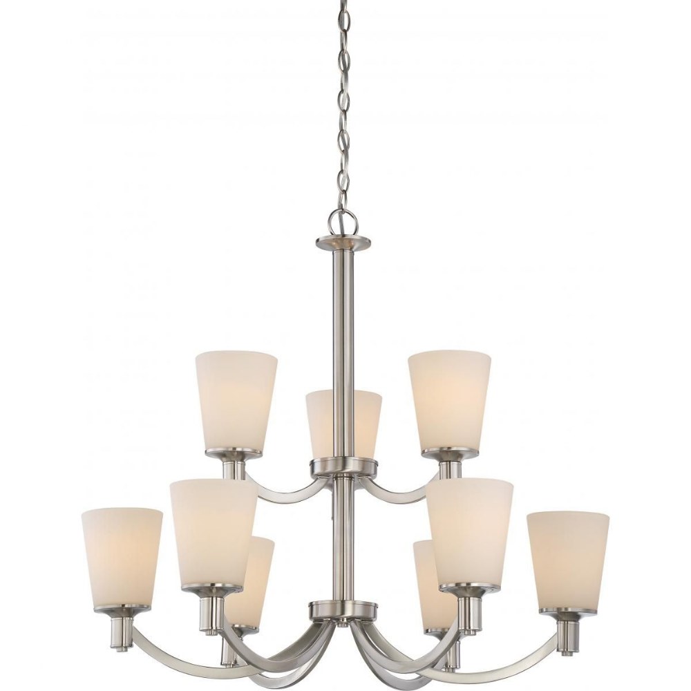 Nuvo Lighting-60/5829-Laguna-Nine Light 2-Tier Chandelier-31 Inches Wide by 27.75 Inches High   Brushed Nickel Finish with White Glass