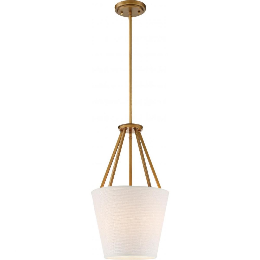 Nuvo Lighting-60/5842-Seneca-Three Light Pendant-12 Inches Wide by 20.63 Inches High   Natural Brass Finish with Etched Glass with Almond Mesh Fabric Shade