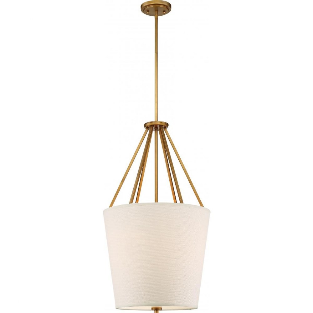 Nuvo Lighting-60/5844-Seneca-Three Light Pendant-17 Inches Wide by 30.38 Inches High   Natural Brass Finish with Etched Glass with Almond Mesh Fabric Shade