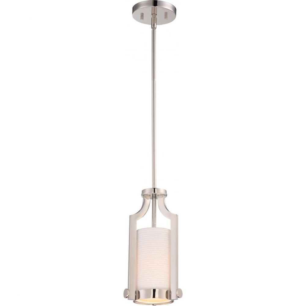 Nuvo Lighting-60/5884-Meadow-One Light Mini-Pendant-6.5 Inches Wide by 51.13 Inches High Polished Nickel  Russet Bronze Finish with White Fabric Shade