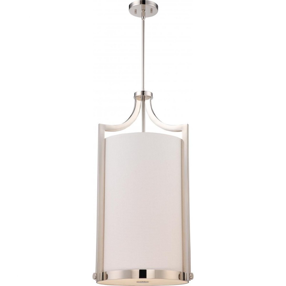 Nuvo Lighting-60/5885-Meadow-Four Light Large Pendant-17 Inches Wide by 32 Inches High Polished Nickel  Russet Bronze Finish with White Fabric Shade