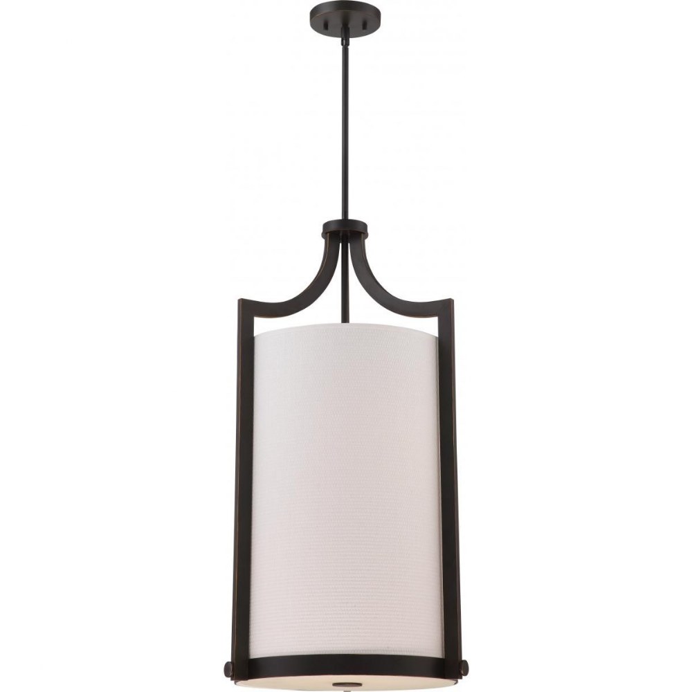 Nuvo Lighting-60/5890-Meadow-Four Light Large Pendant-17 Inches Wide by 32 Inches High Russet Bronze  Russet Bronze Finish with White Fabric Shade