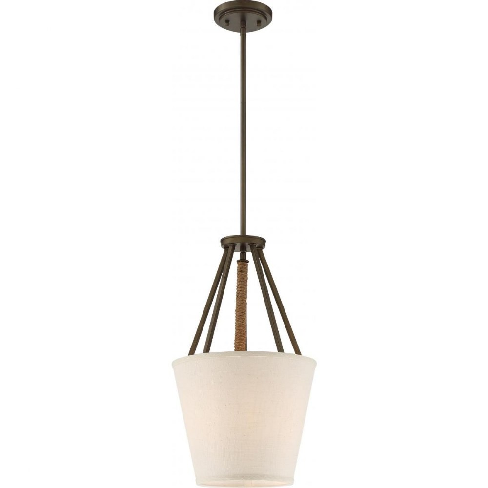 Nuvo Lighting-60/5897-Seneca-Three Light Pendant-17 Inches Wide by 30.38 Inches High Mahogany Bronze Candelabra Mahogany Bronze Finish with Etched Glass with Beige Linen Fabric Shade