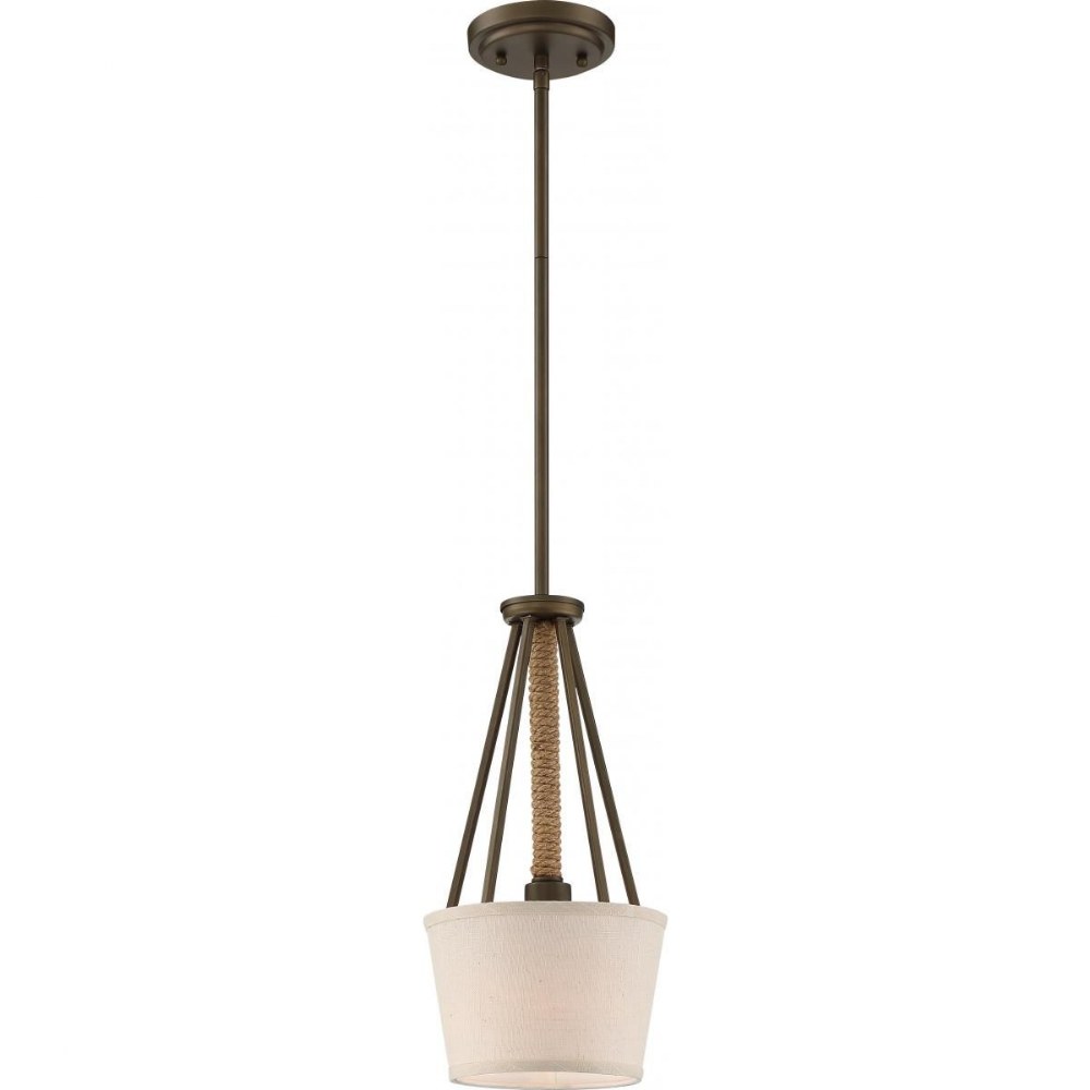 Nuvo Lighting-60/5898-Seneca-One Light Mini-Pendant-8 Inches Wide by 16 Inches High   Mahogany Bronze Finish with Beige Linen Fabric Shade