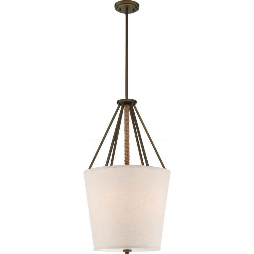 Nuvo Lighting-60/5899-Seneca-Three Light Pendant-17 Inches Wide by 30.38 Inches High Mahogany Bronze A19 Medium Base Mahogany Bronze Finish with Etched Glass with Beige Linen Fabric Shade