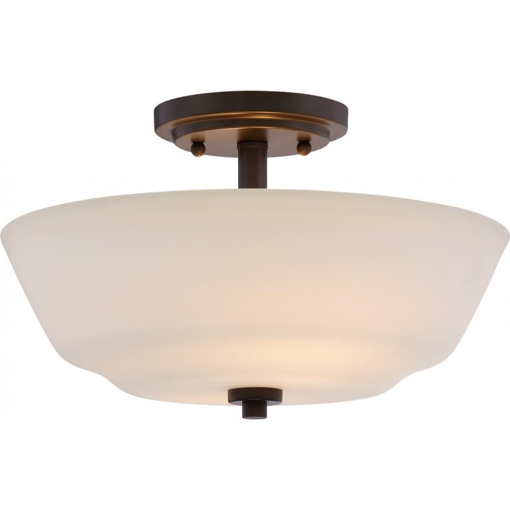 Nuvo Lighting-60/5906-Willow-Two Light Semi-Flush Mount-13 Inches Wide by 8 Inches High   Forest Bronze Finish with White Glass