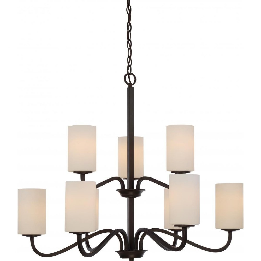 Nuvo Lighting-60/5909-Willow-Nine Light 2-Tier Chandelier-32 Inches Wide by 27.13 Inches High   Forest Bronze Finish with White Glass