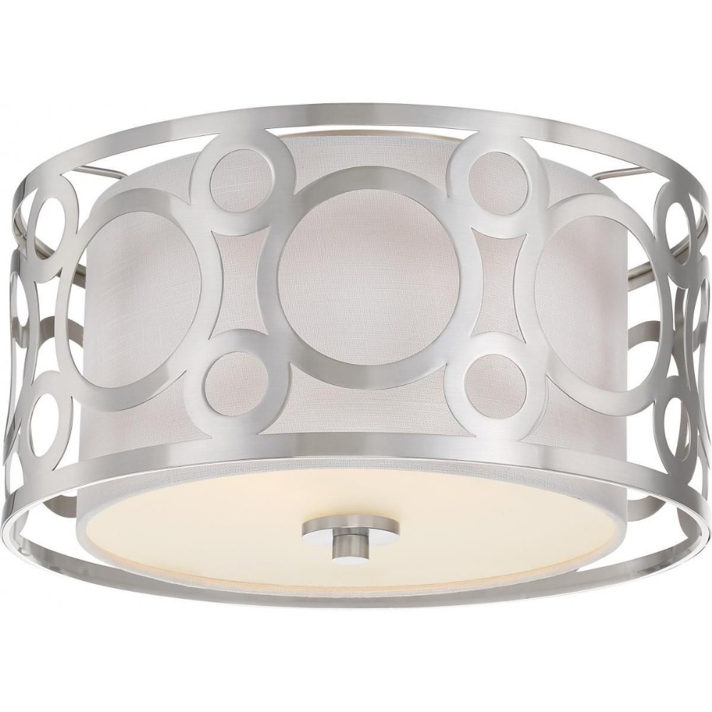 Nuvo Lighting-60/5942-Filigree-Two Light Flush Mount-14.63 Inches Wide by 8 Inches High   Brushed Nickel Finish with White Linen Fabric Shade