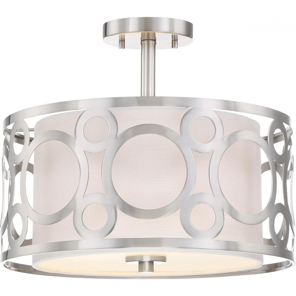 Nuvo Lighting-60/5948-Filigree-Two Light Semi-Flush Mount-14.63 Inches Wide by 12.5 Inches High   Brushed Nickel Finish with White Linen Fabric Shade