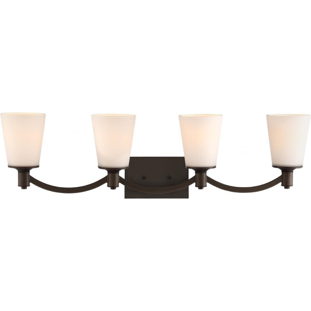 Nuvo Lighting-60/5974-Laguna-Four Light Bath Vanity-33 Inches Wide by 9 Inches High   Aged Bronze  Finish with White Glass