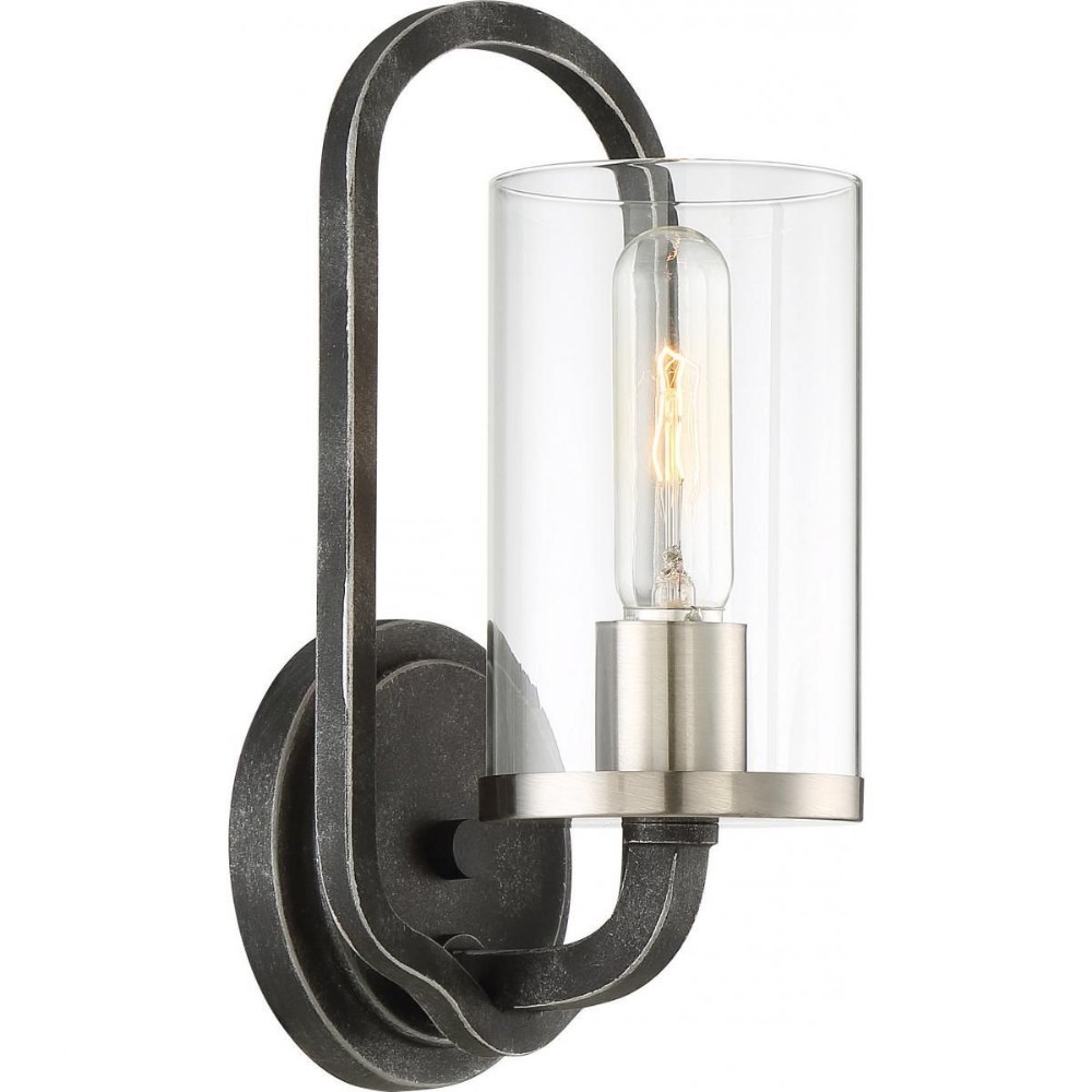 Nuvo Lighting-60/6121-Sherwood-One Light Wall Sconce-5.5 Inches Wide by 11.63 Inches High   Iron Black/Brushed Nickel Finish with Clear Glass