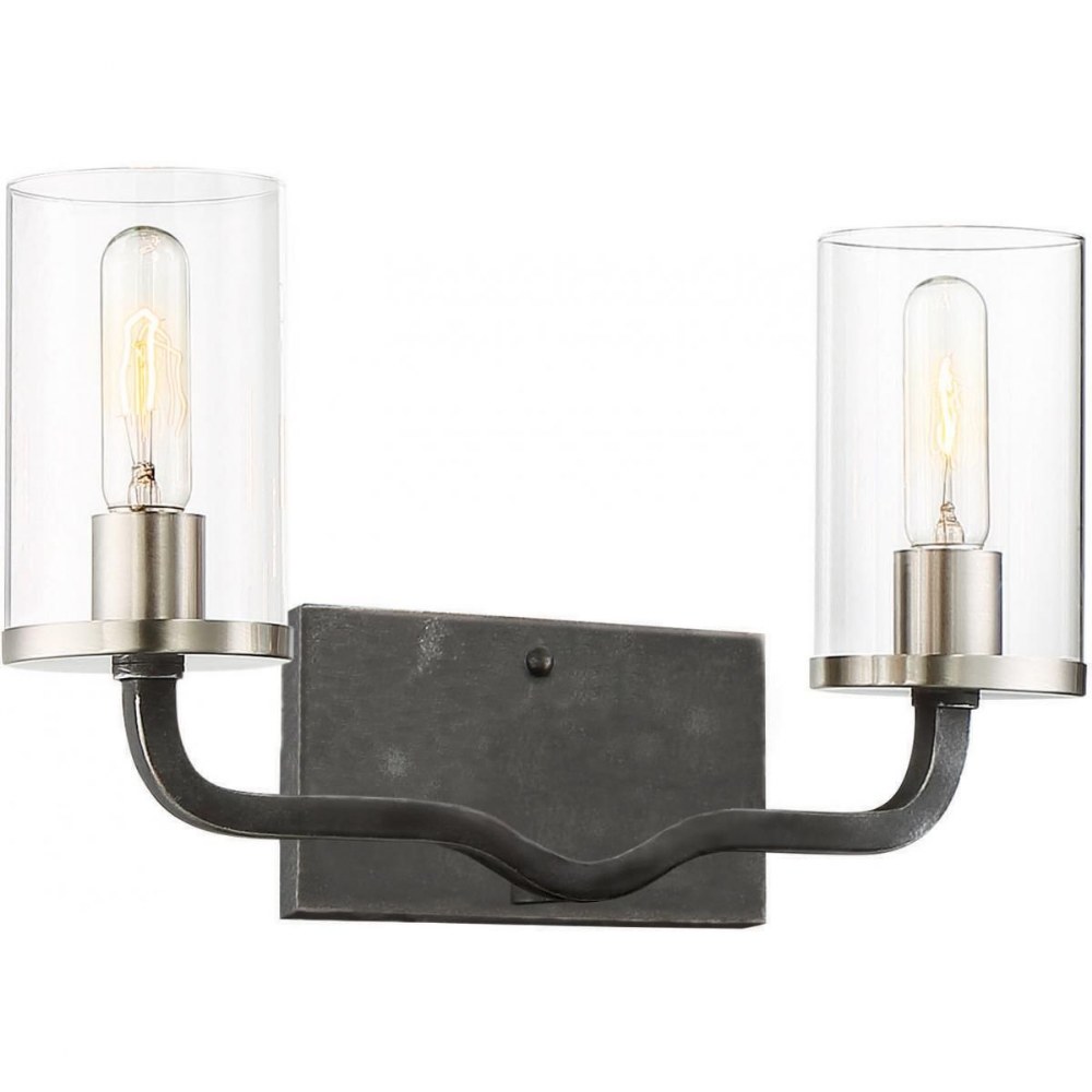 Nuvo Lighting-60/6122-Sherwood-Two Light Bath Vantity-16 Inches Wide by 10.38 Inches High   Iron Black/Brushed Nickel Finish