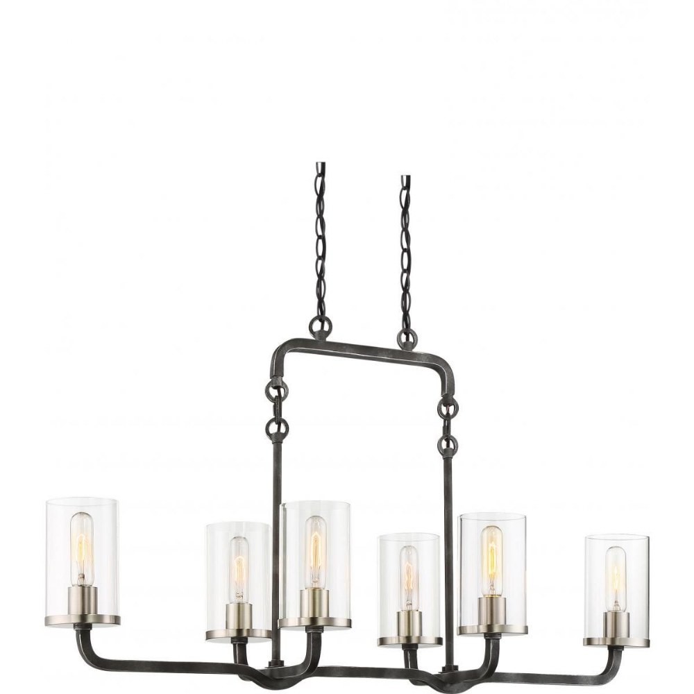 Nuvo Lighting-60/6124-Sherwood-Six Light Island-14 Inches Wide by 24 Inches High   Iron Black/Brushed Nickel Finish with Clear Glass