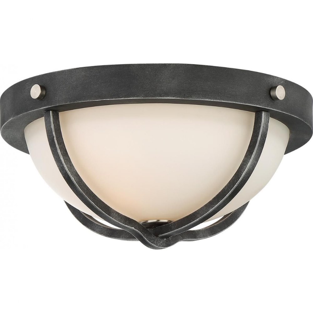 Nuvo Lighting-60/6126-Sherwood-Two Light Flush Mount-14.75 Inches Wide by 6.63 Inches High   Iron Black/Brushed Nickel Finish with Frosted Etched Glass