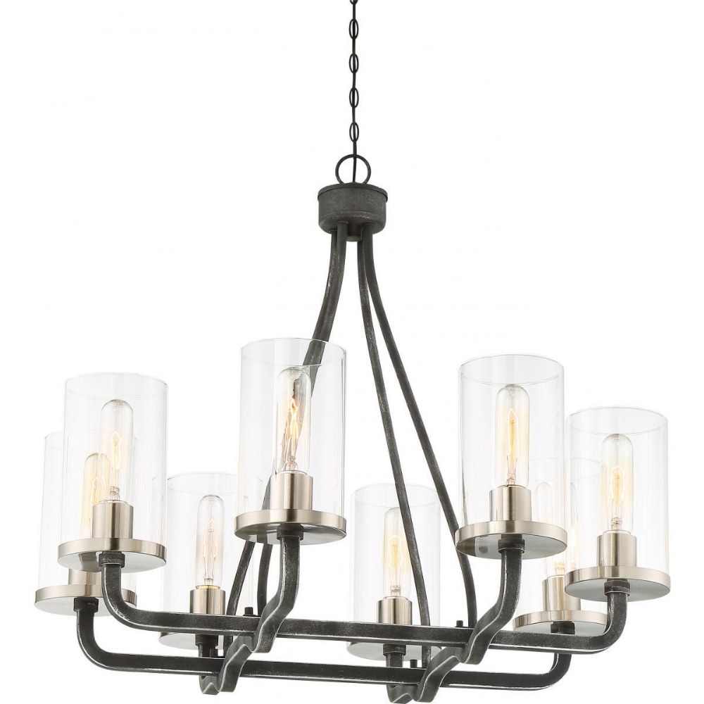 Nuvo Lighting-60/6128-Sherwood-Eight Light Chandelier-25 Inches Wide by 33.38 Inches High   Iron Black/Brushed Nickel Finish with Clear Glass