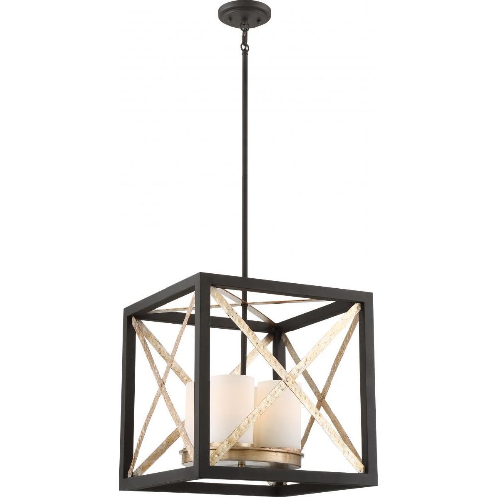 Nuvo Lighting-60/6134-Boxer-Four Light Pendant-17 Inches Wide by 17 Inches High   Matte Black/Antique Silver Finish with Satin White Glass