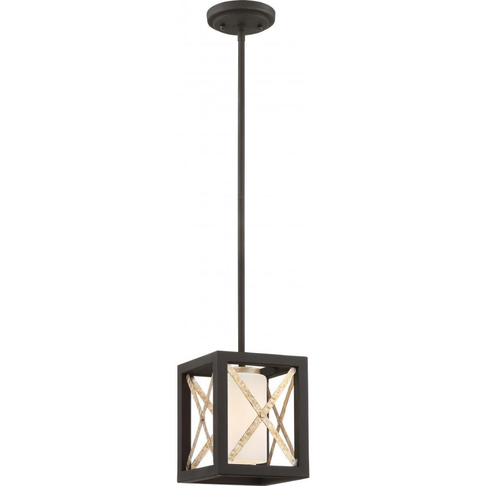 Nuvo Lighting-60/6135-Boxer-One Light Mini-Pendant-7.13 Inches Wide by 8.63 Inches High   Matte Black/Antique Silver Finish with Satin White Glass