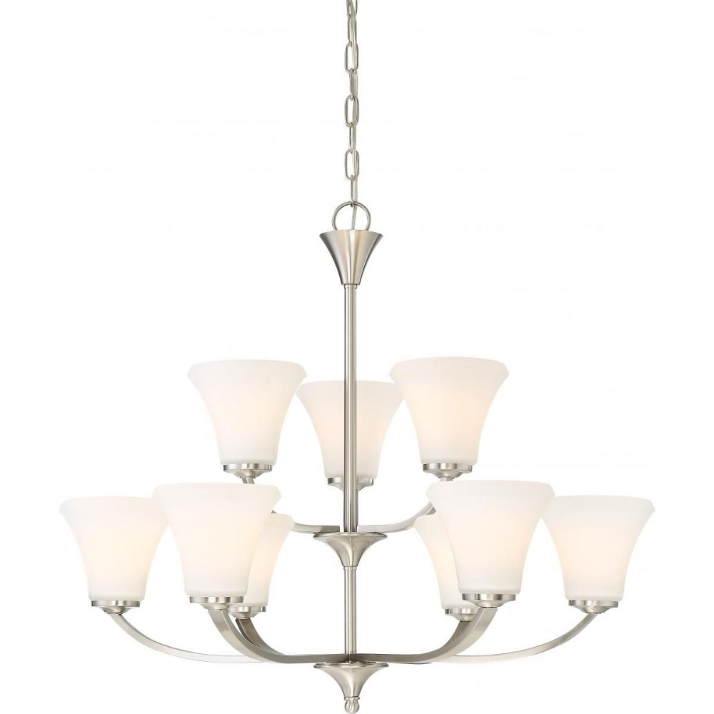 Nuvo Lighting-60/6209-Fawn-Nine Light 2-Tier Chandelier-30 Inches Wide by 26 Inches High Brushed Nickel  Brushed Nickel Finish with Opal White Shade