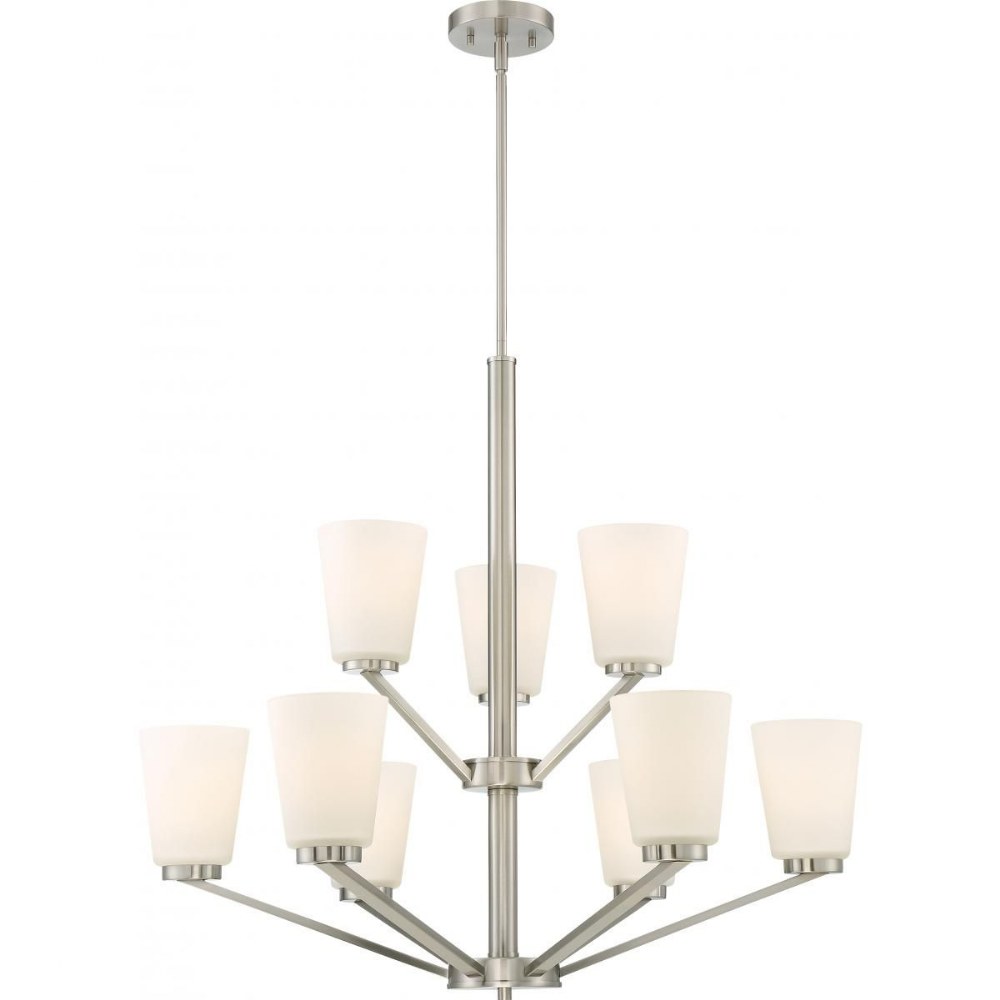 Nuvo Lighting-60/6249-Nome-Nine Light 2-Tier Chandelier-31 Inches Wide by 28.5 Inches High Brushed Nickel  Mahogany Bronze Finish with Frosted Glass