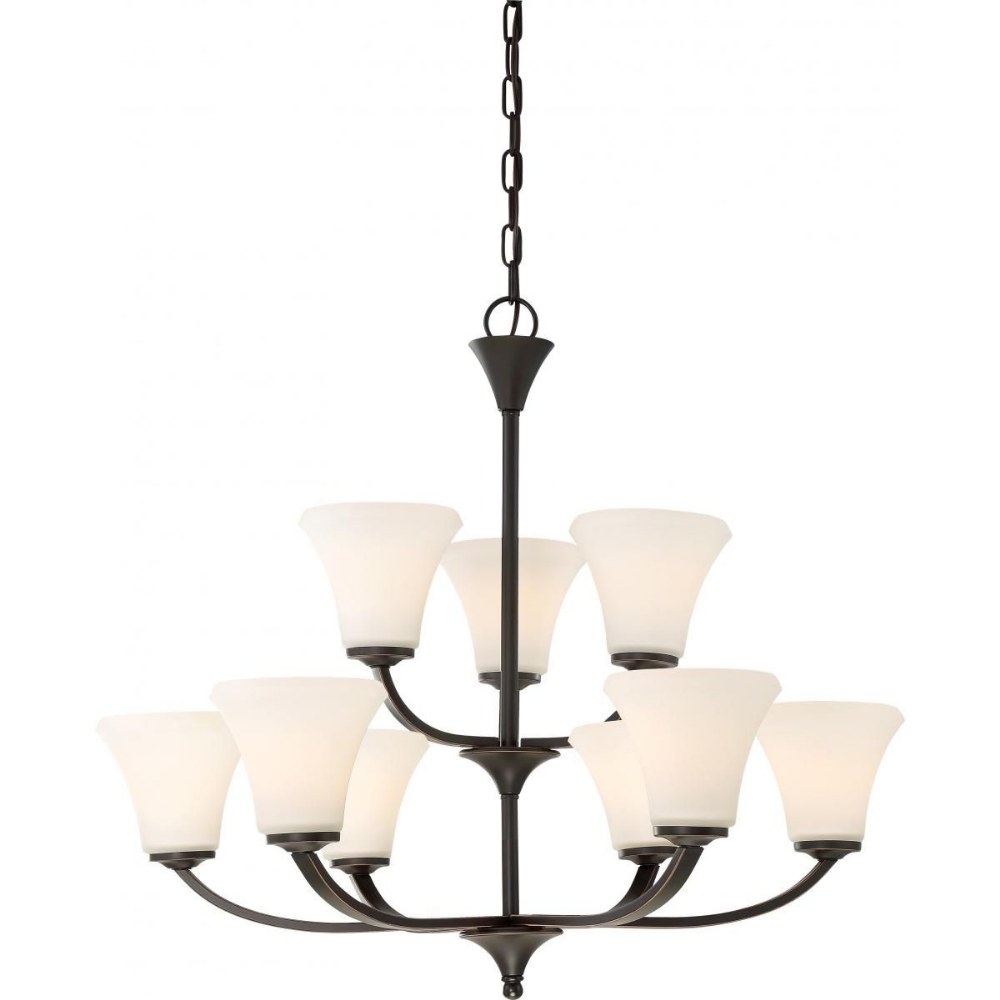 Nuvo Lighting-60/6309-Fawn-Nine Light 2-Tier Chandelier-30 Inches Wide by 26 Inches High Mahogany Bronze  Brushed Nickel Finish with Opal White Shade