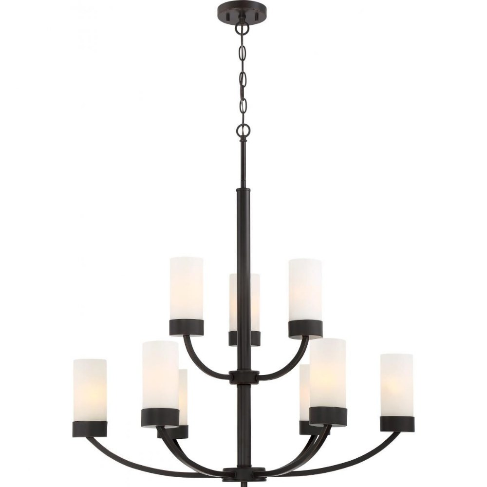 Nuvo Lighting-60/6329-Denver-Nine Light 2-Tier Chandelier-31 Inches Wide by 28 Inches High Mahogany Bronze  Mahogany Bronze Finish with Frosted Glass