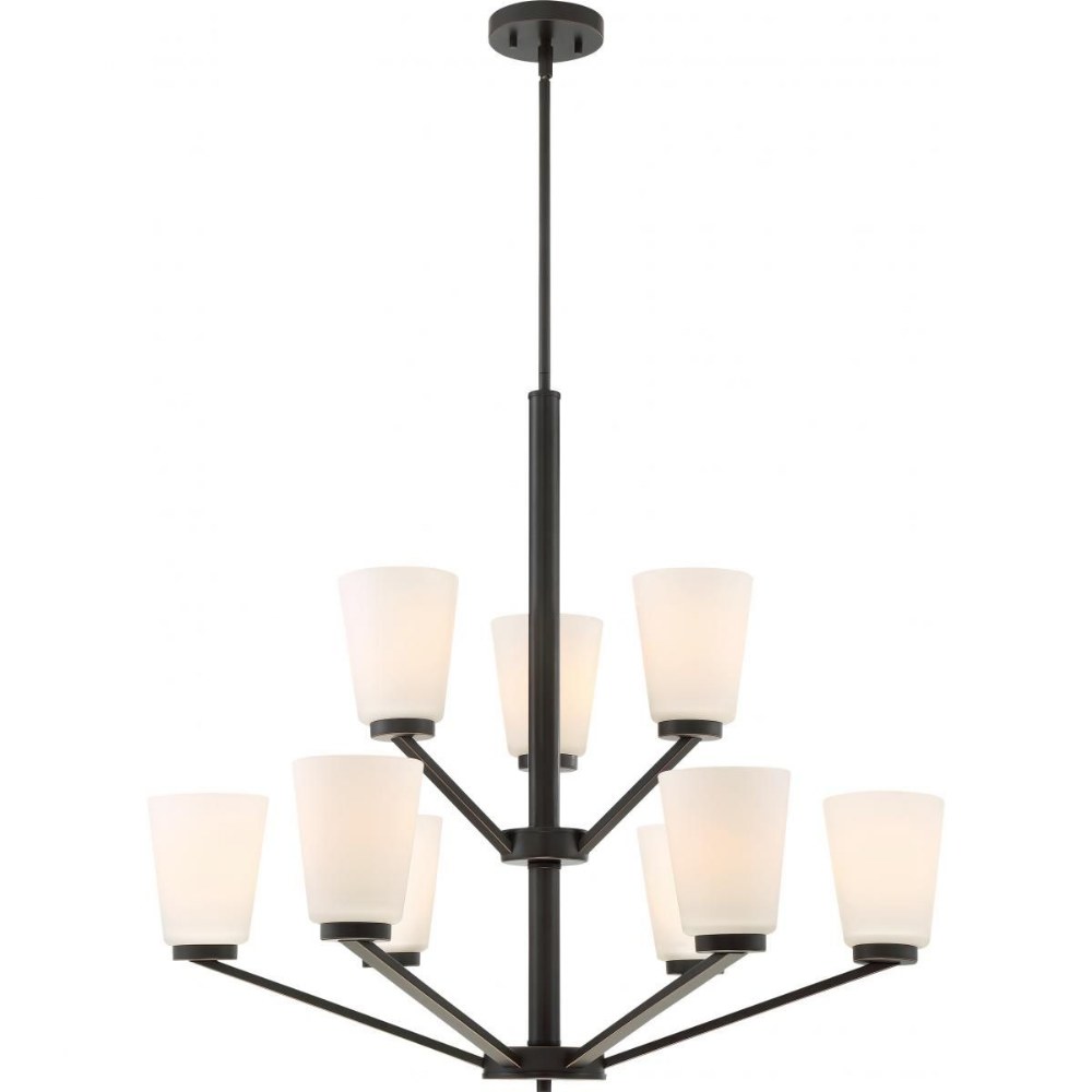 Nuvo Lighting-60/6349-Nome-Nine Light 2-Tier Chandelier-31 Inches Wide by 28.5 Inches High Mahogany Bronze  Mahogany Bronze Finish with Frosted Glass