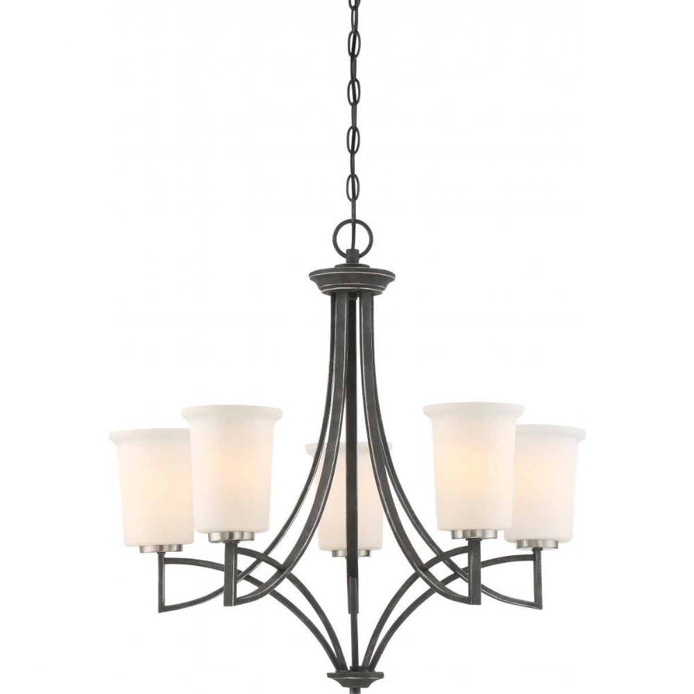 Nuvo Lighting-60/6375-Chester-Five Light Chandelier-26 Inches Wide by 25.5 Inches High   Iron Black Finish with Frosted Glass