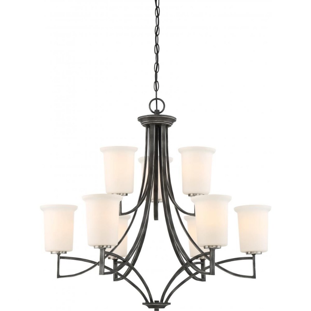 Nuvo Lighting-60/6379-Chester-Nine Light 2-Tier Chandelier-32 Inches Wide by 29.5 Inches High   Iron Black Finish with Frosted Glass