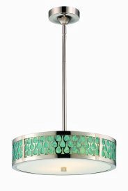 Nuvo Lighting-62/146-Raindrop-Three Module-SmallPendant-15 Inches Wide by 42 Inches High   Polished Nickel Finish w/White Glass & Aquamarine