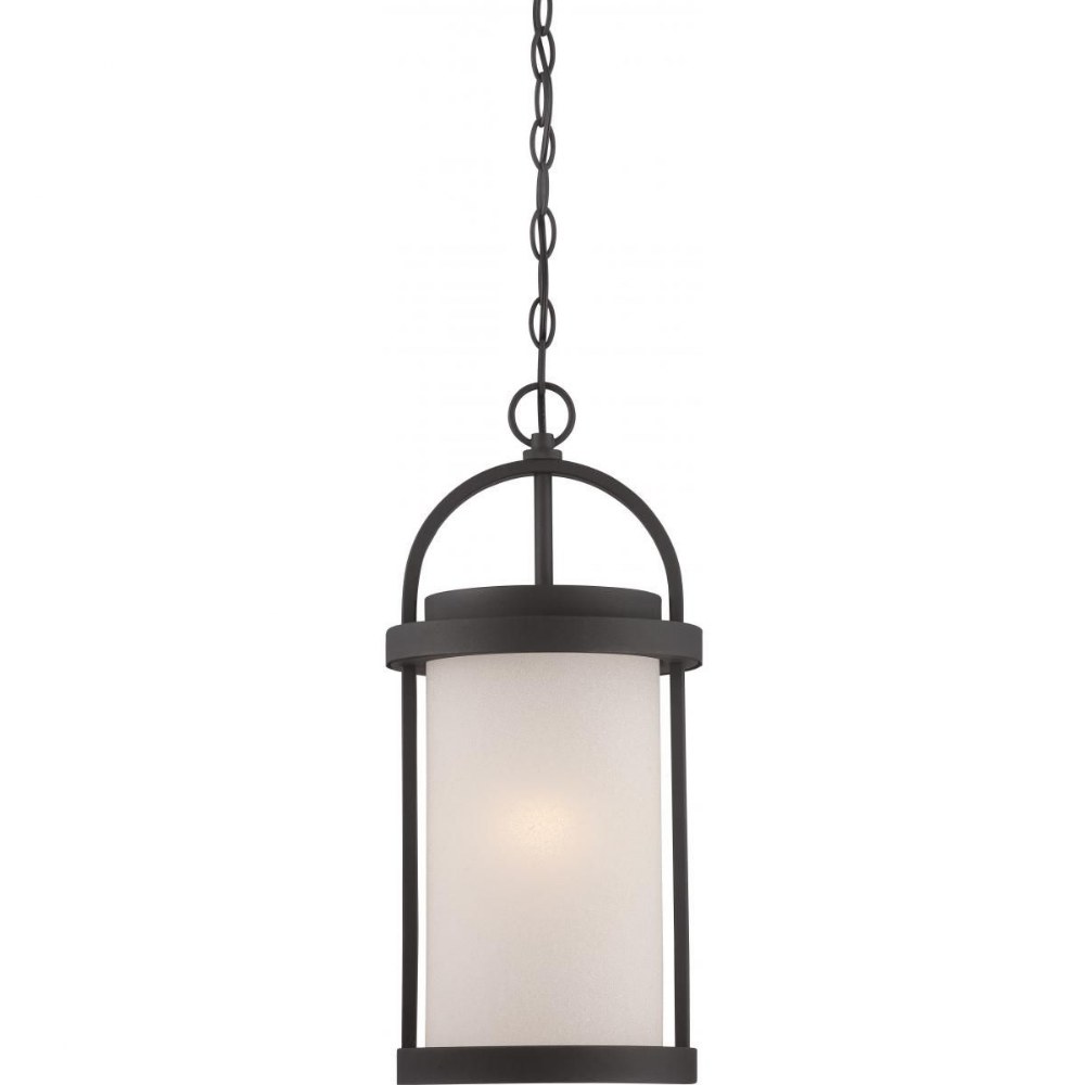 Nuvo Lighting-62/655-Willis-9.8W 1 LED Outdoor Hanging Lantern-9 Inches Wide by 19.88 Inches High   Textured Black Finish with Antique White Glass