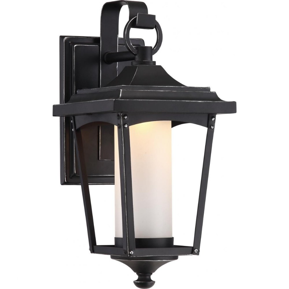 Nuvo Lighting-62/821-Essex-11W 1 LED Small Outdoor Wall Lantern-6.5 Inches Wide by 14 Inches High   Sterling Black Finish with Etched Glass