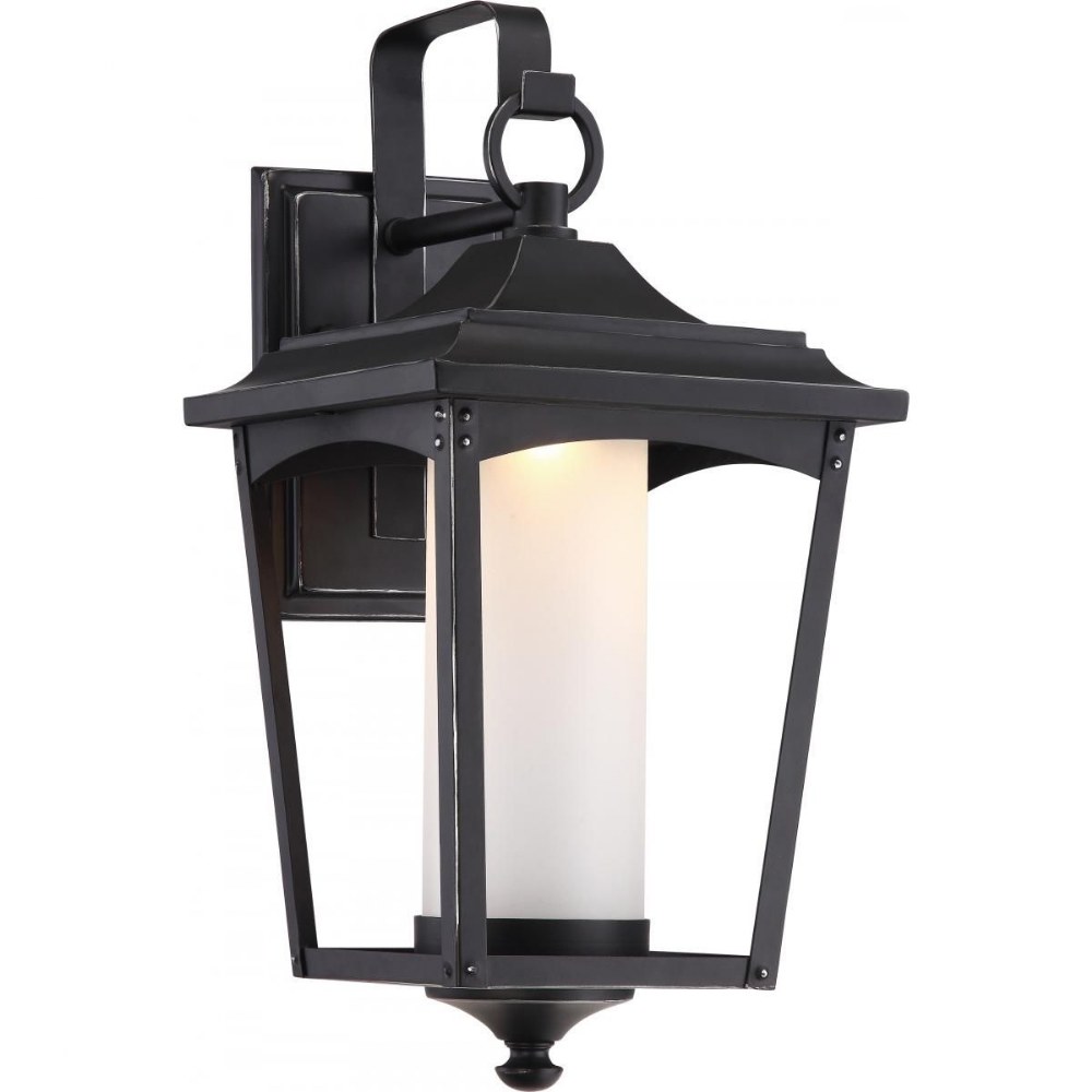 Nuvo Lighting-62/822-Essex-14W 1 LED Large Outdoor Wall Lantern-8.25 Inches Wide by 16.88 Inches High   Sterling Black Finish with Etched Glass