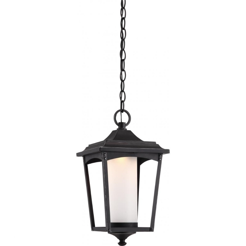 Nuvo Lighting-62/824-Essex-14W 1 LED Outdoor Hanging Lantern-8.25 Inches Wide by 15.38 Inches High   Sterling Black Finish with Etched Glass