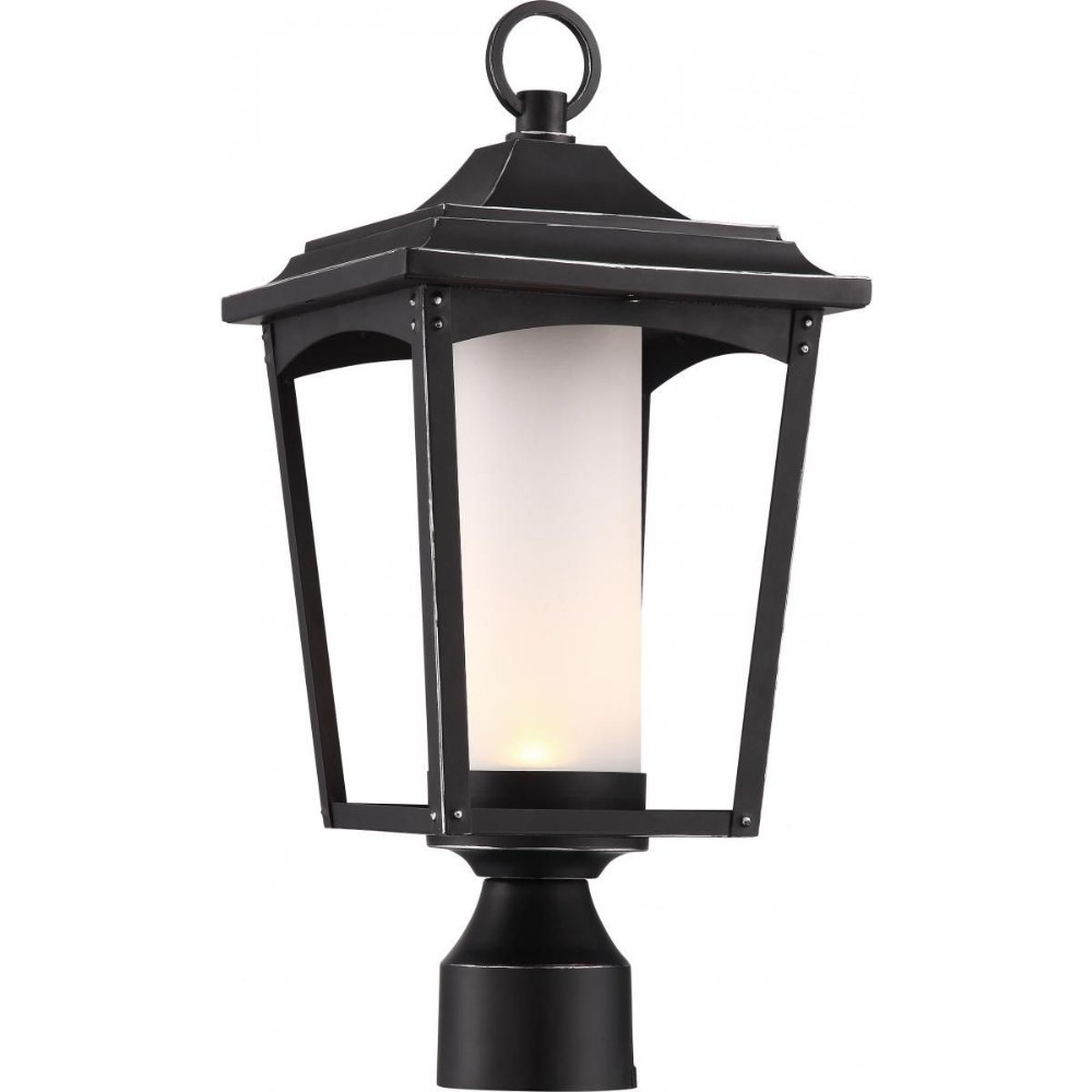 Nuvo Lighting-62/825-Essex-14W 1 LED Outdoor Post Lantern-8.25 Inches Wide by 18.13 Inches High   Sterling Black Finish with Etched Glass