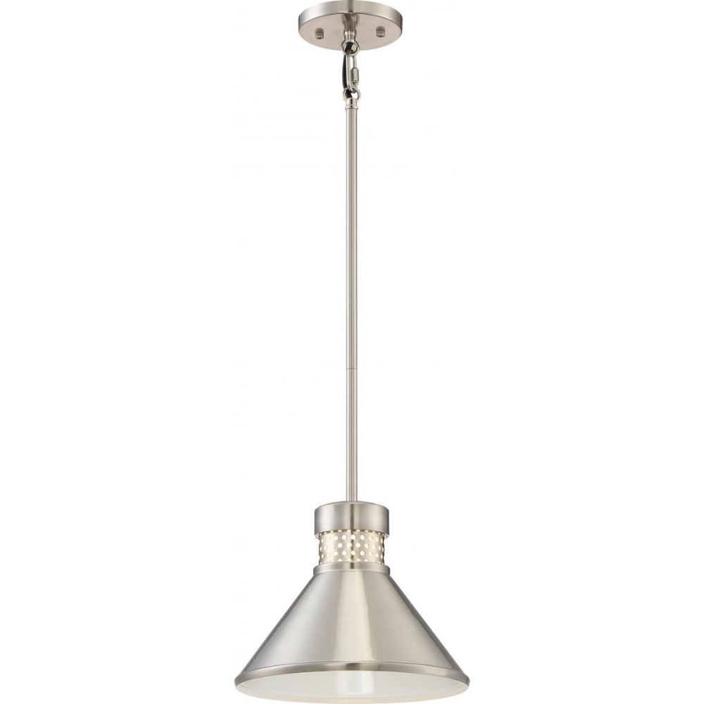 Nuvo Lighting-62/851-Doral-12W 1 LED Small Pendant-10 Inches Wide by 8 Inches High   Brushed Nickel/White Finish