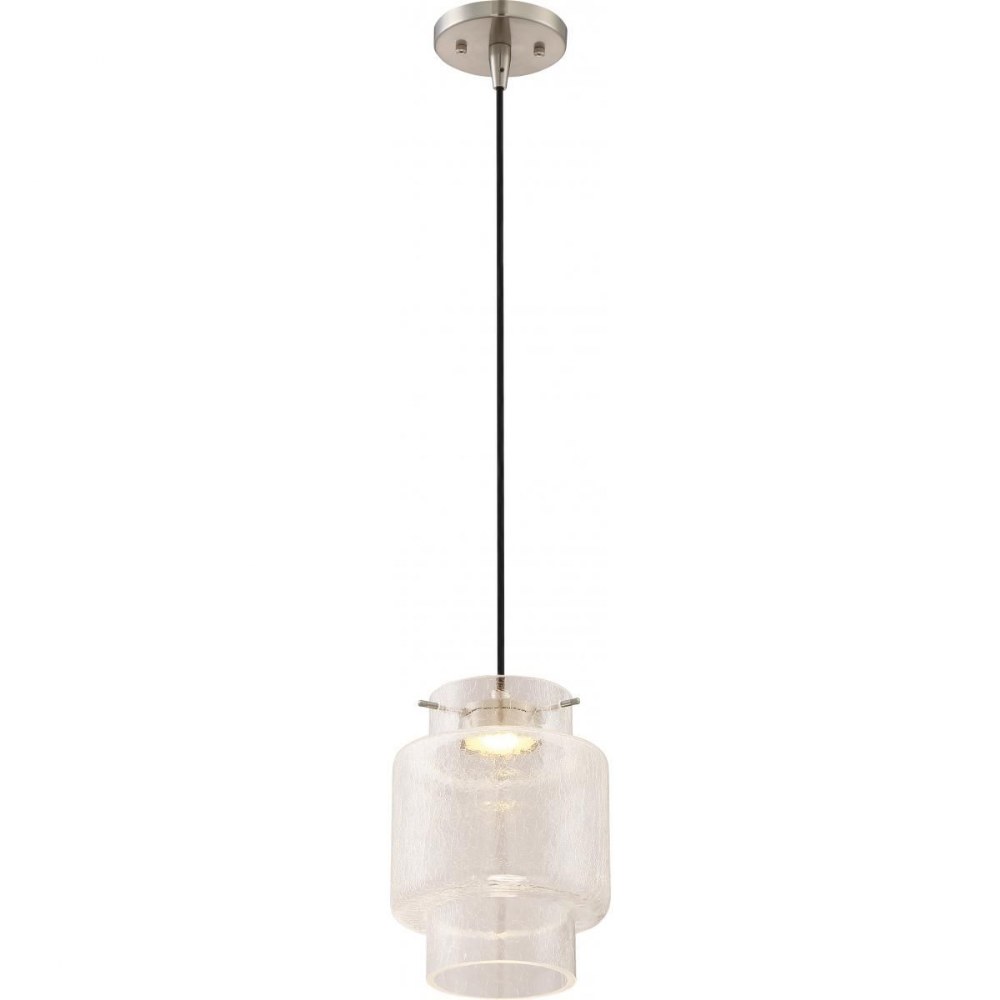 Nuvo Lighting-62/878-Del-12W 1 LED Mini-Pendant-6.75 Inches Wide by 9.25 Inches High   Brushed Nickel Finish with Clear Crackle Glass