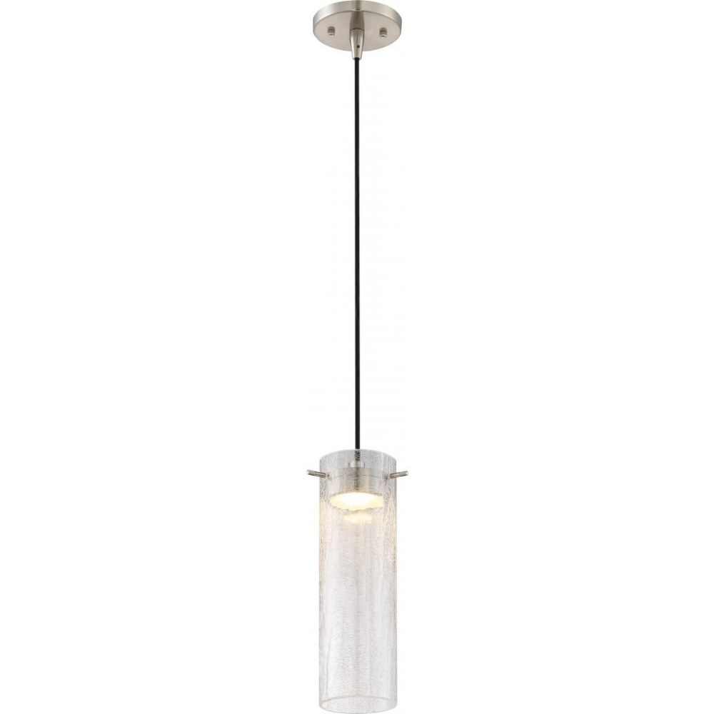 Nuvo Lighting-62/952-Pulse-12W 1 LED Mini-Pendant-3 Inches Wide by 10 Inches High   Brushed Nickel Finish with Clear Crackle Glass