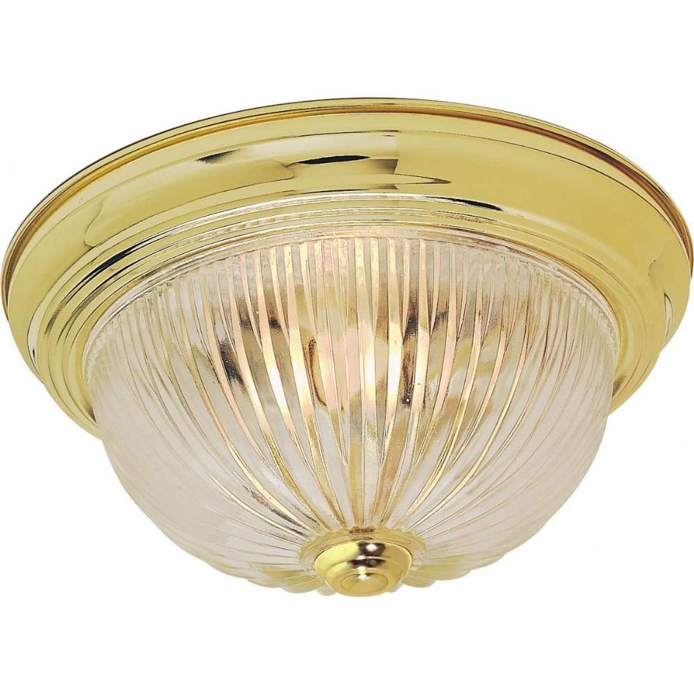 Nuvo Lighting-SF76/093-Three Light Flush Mount-15.25 Inches Wide by 6 Inches High   Polished Brass Finish with Clear Ribbed Glass