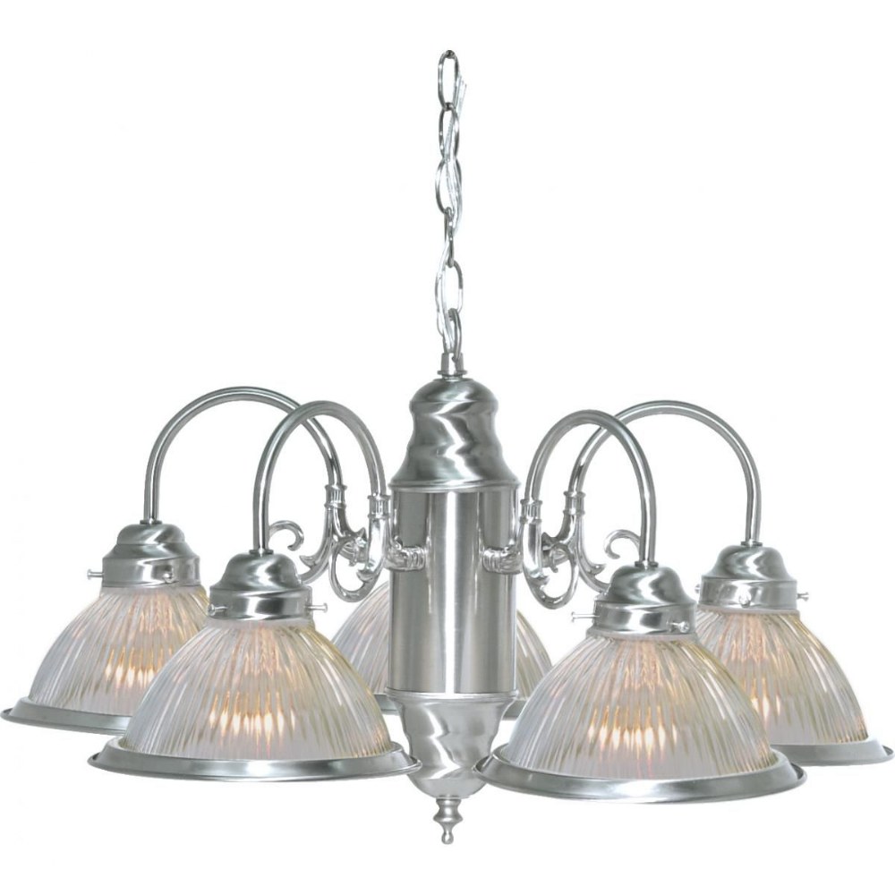 Nuvo Lighting-SF76/444-Five Light Chandelier-22 Inches Wide by 18 Inches High Brushed Nickel Clear Ribbed Brushed Nickel Finish with Frosted Ribbed Glass