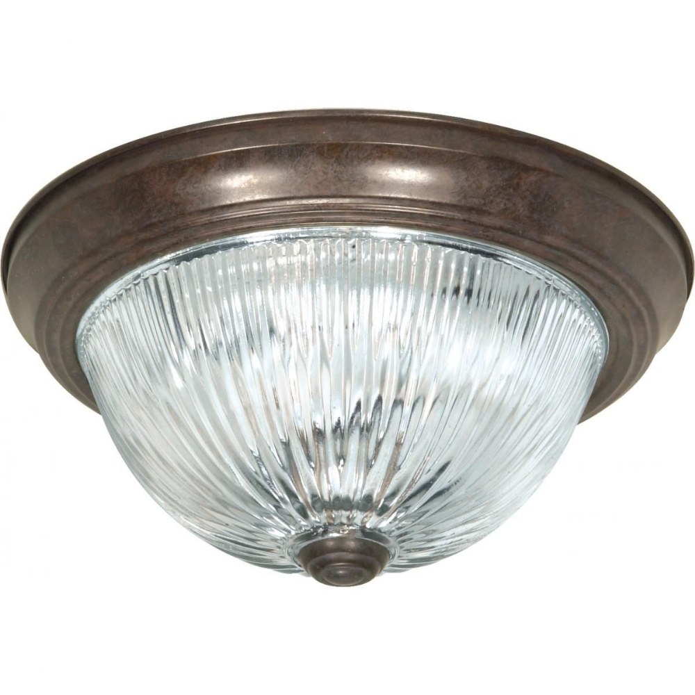 Nuvo Lighting-SF76/608-Three Light Flush Mount-15.25 Inches Wide by 6 Inches High   Old Bronze Finish with Clear Ribbed Glass