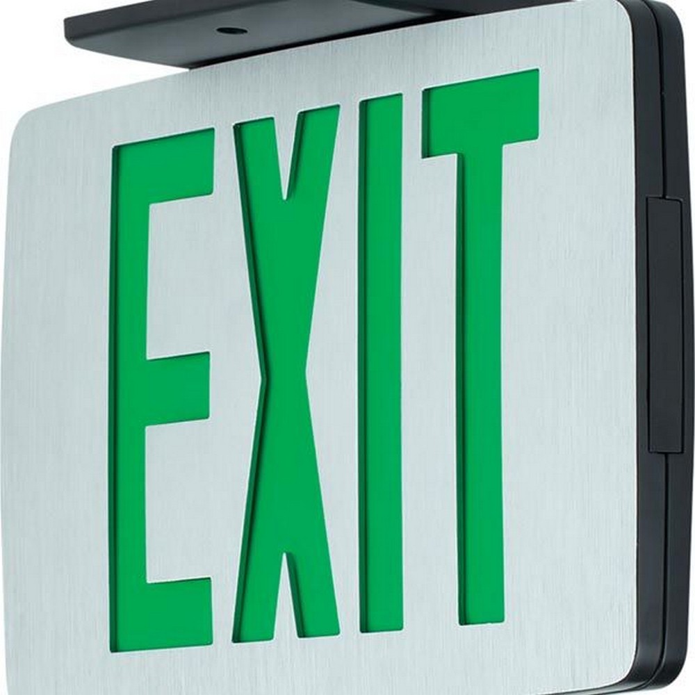 Progress Commercial Lighting-PEALE-DG-EM-16-11.6 Inch 1W LED Double Sided Exit/Emergency Sign Light   Brushed Aluminum/White/Green Finish