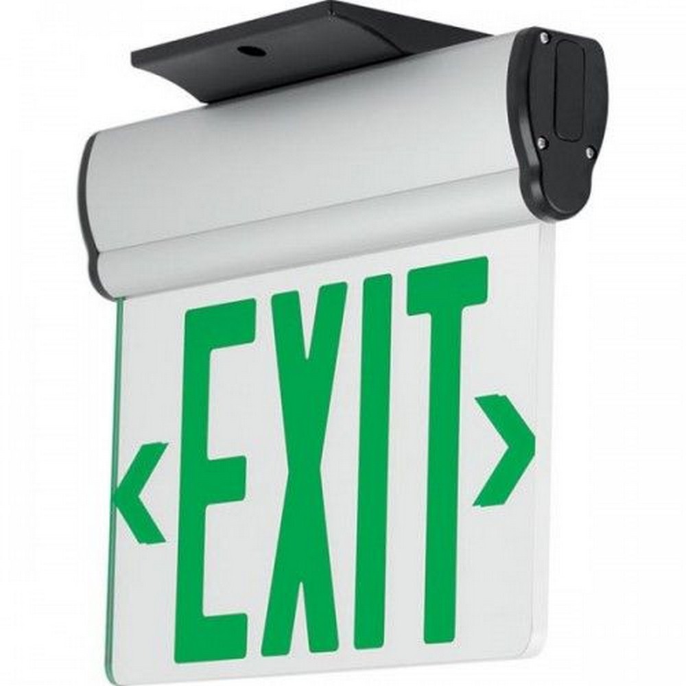 Progress Commercial Lighting-PEERE-DG-16-12.7 Inch 3.72W LED Double Recessed Mount Exit/Emergency Sign Light with Battery   Brushed Aluminum/Green Finish