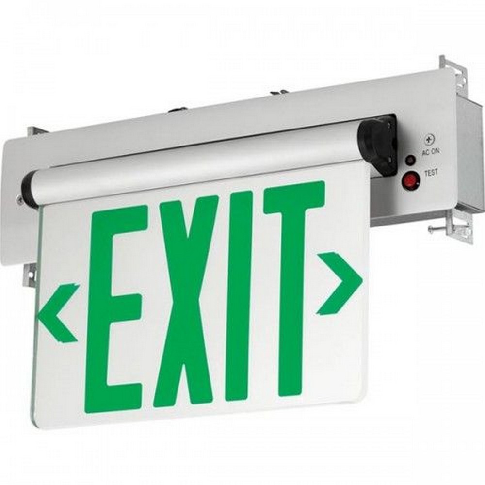 Progress Commercial Lighting-PEERE-SG-16-12.7 Inch 3.72W LED Single Recessed Mount Exit/Emergency Sign Light with Battery   Brushed Aluminum/Green Finish