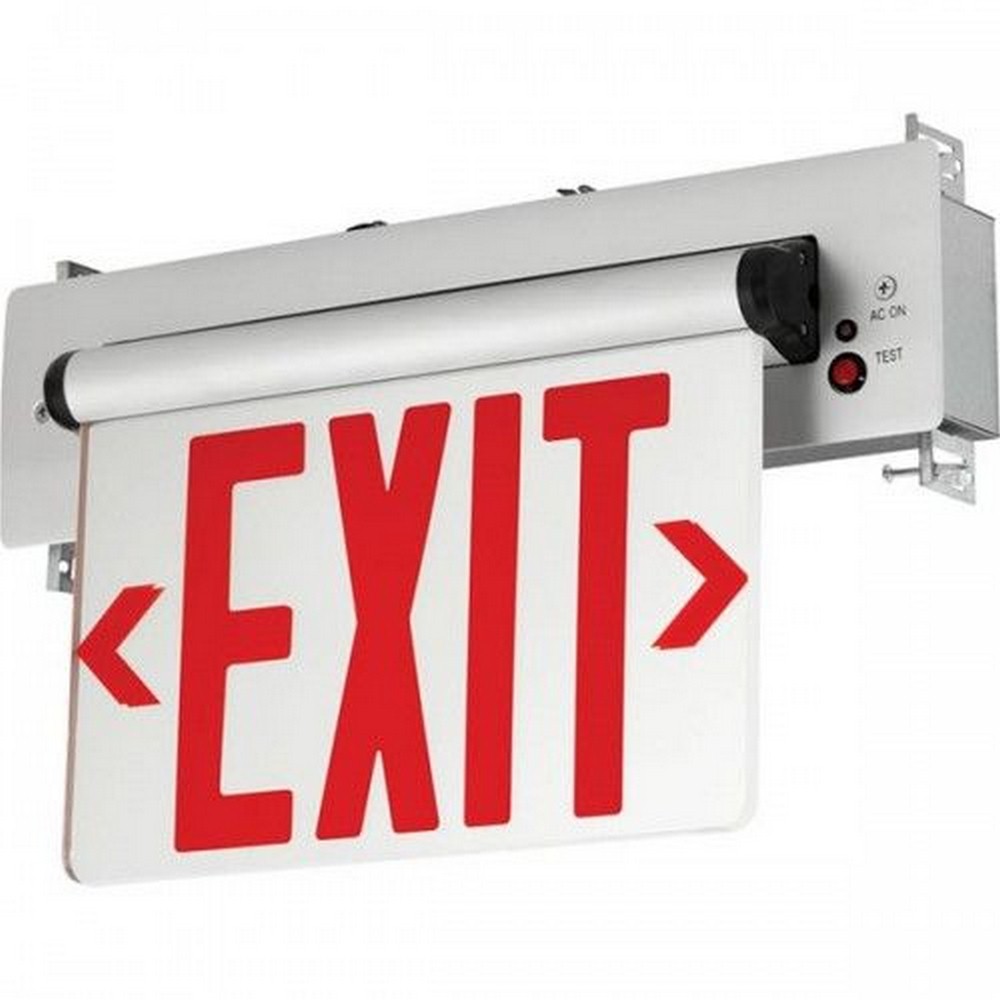 Progress Commercial Lighting-PEERE-SR-16-12.7 Inch 3.72W LED Single Recessed Mount Exit/Emergency Sign Light with Battery   Brushed Aluminum/Red Finish